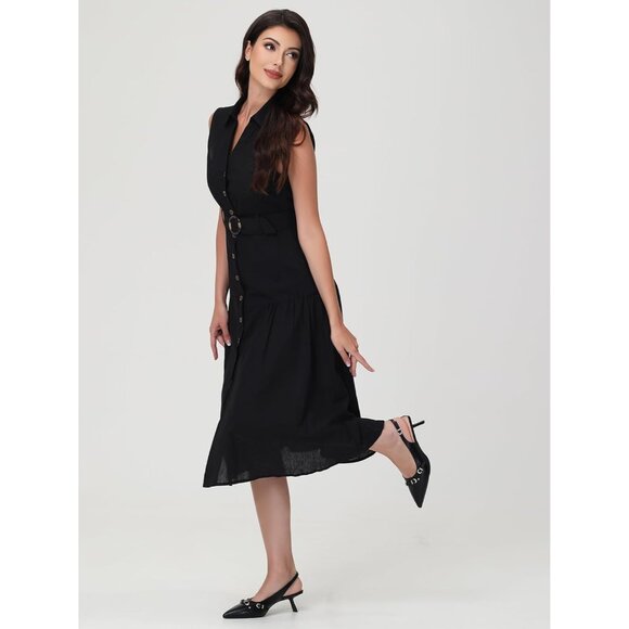 Mostrin Kitten Heels BlackFaux Leather Low Slingback Heels with Buckle - Picture 4 of 9